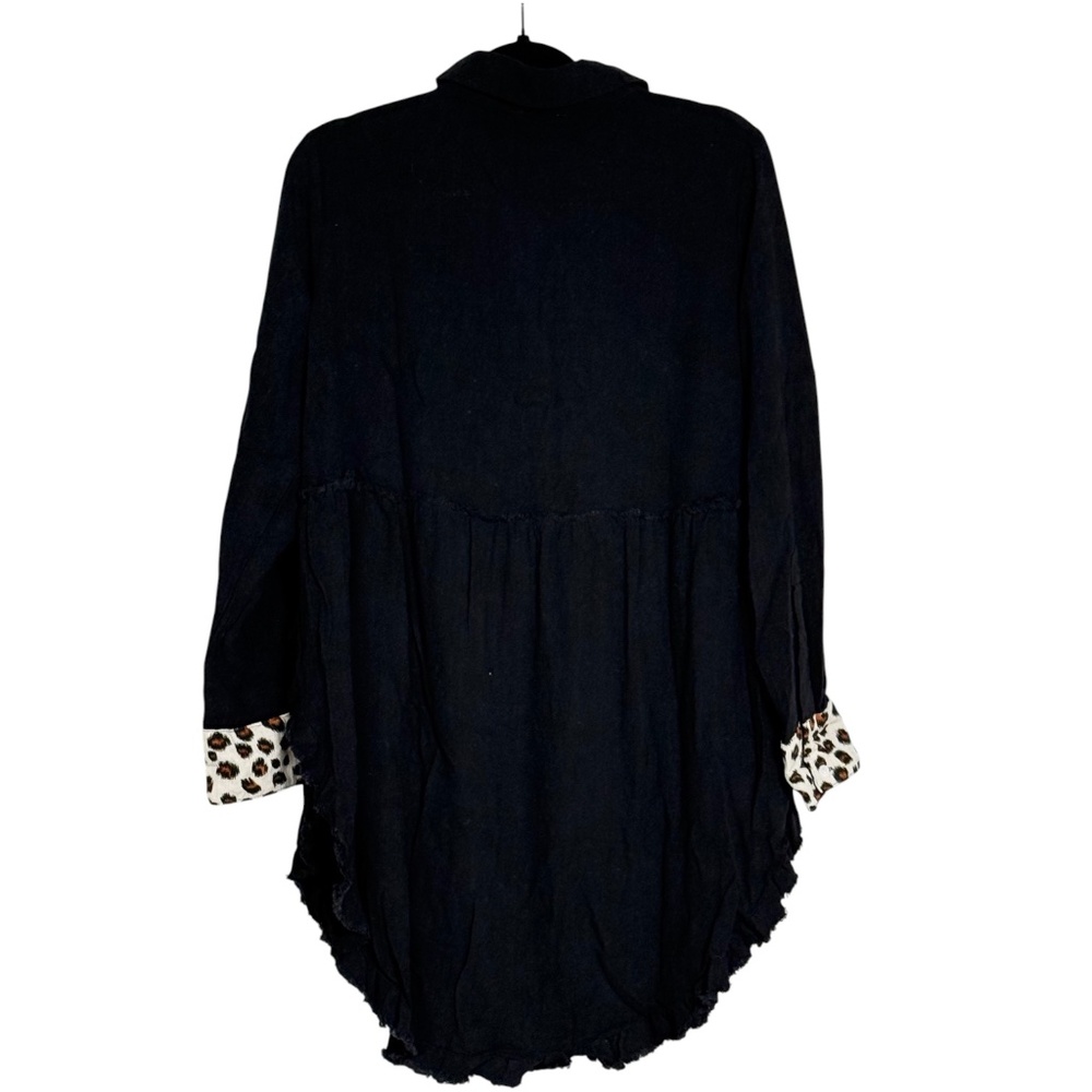 Umgee Black Boho Tunic Top | NWT | Leopard Trim | Hi Low | Sizes S M L - Picture 8 of 9